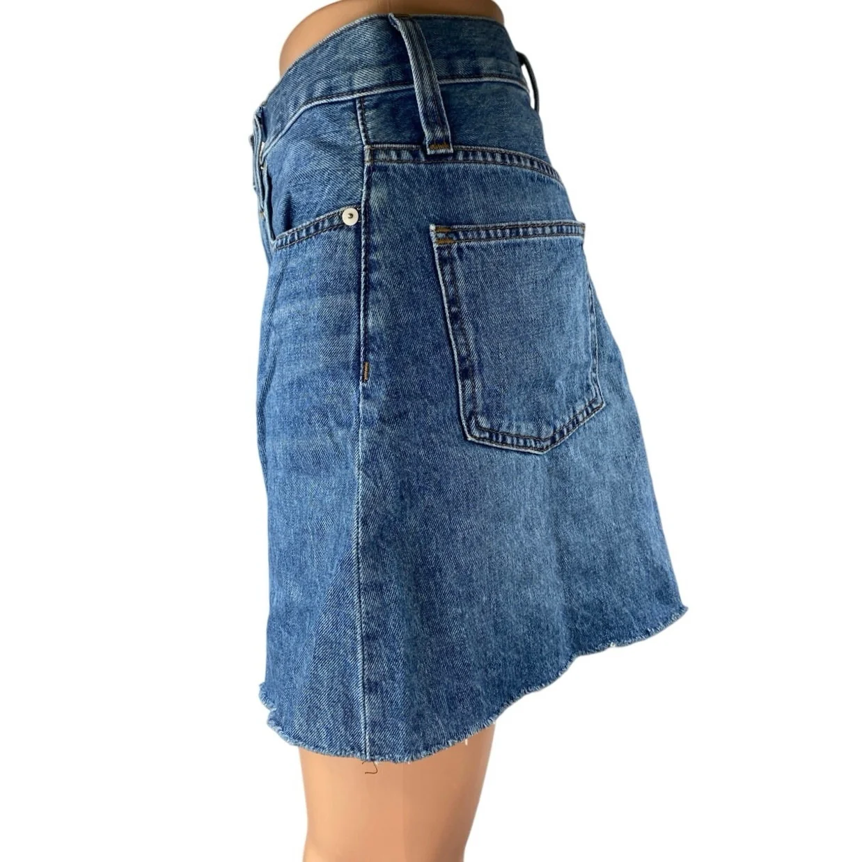 Madewell Rigid Women's Blue A Line Raw Hem Cut Off Denim Jean Skirt Size 25 - Image 2