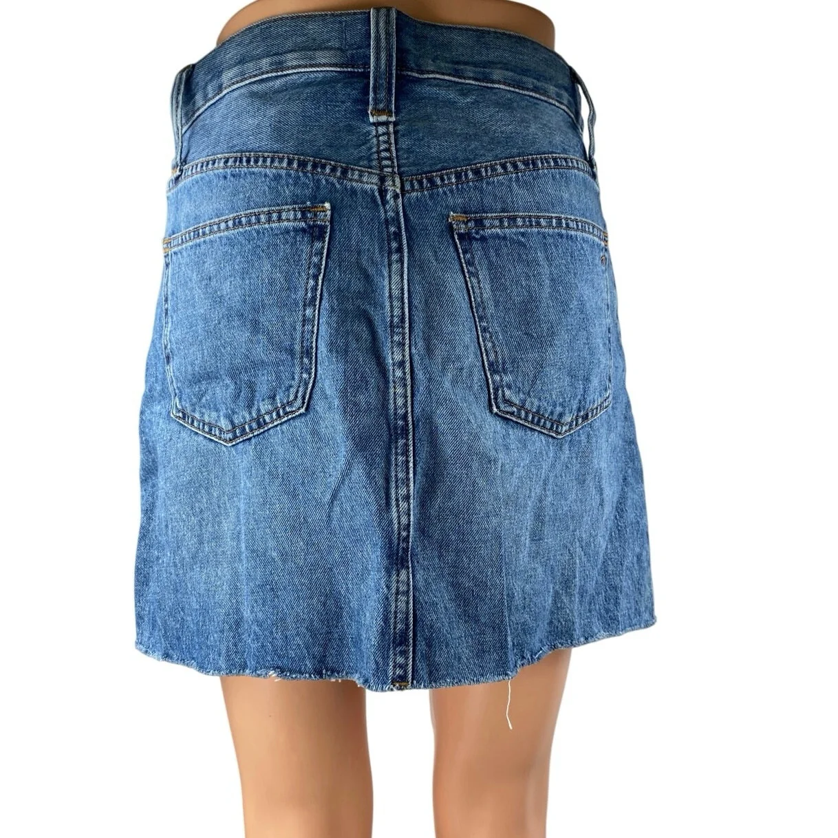 Madewell Rigid Women's Blue A Line Raw Hem Cut Off Denim Jean Skirt Size 25 - Image 3