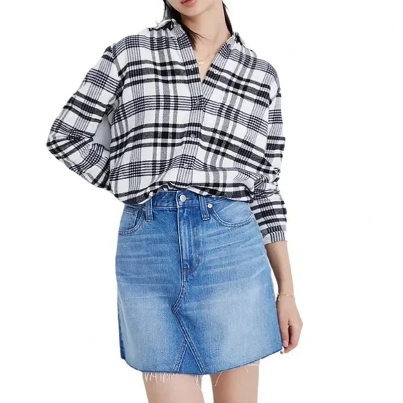 Madewell Rigid Women's Blue A Line Raw Hem Cut Off Denim Jean Skirt Size 25 - Image 4