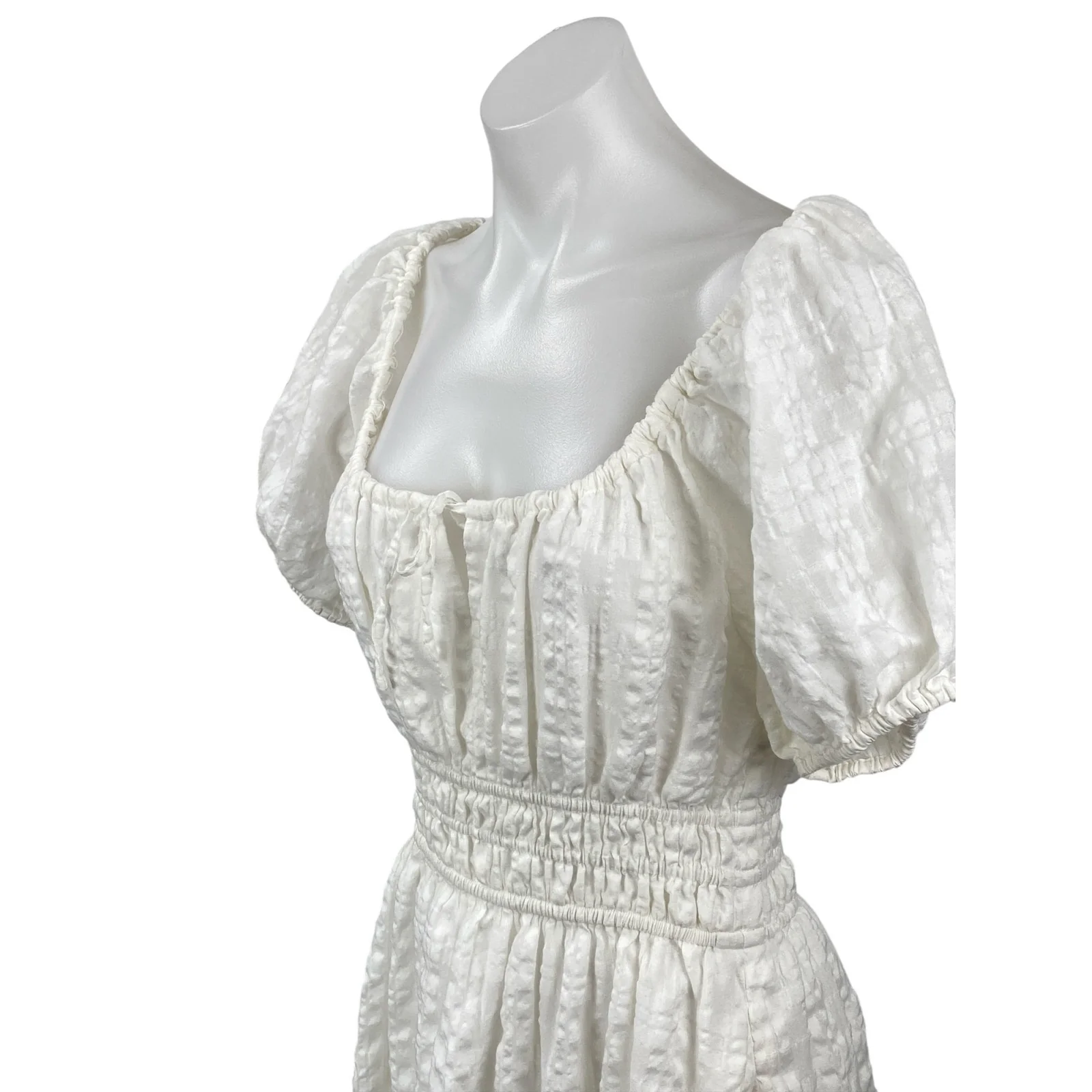 Madewell Sophia White Short Puff Sleeve Seersucker Check A Line Midi Dress Sz M - Image 2