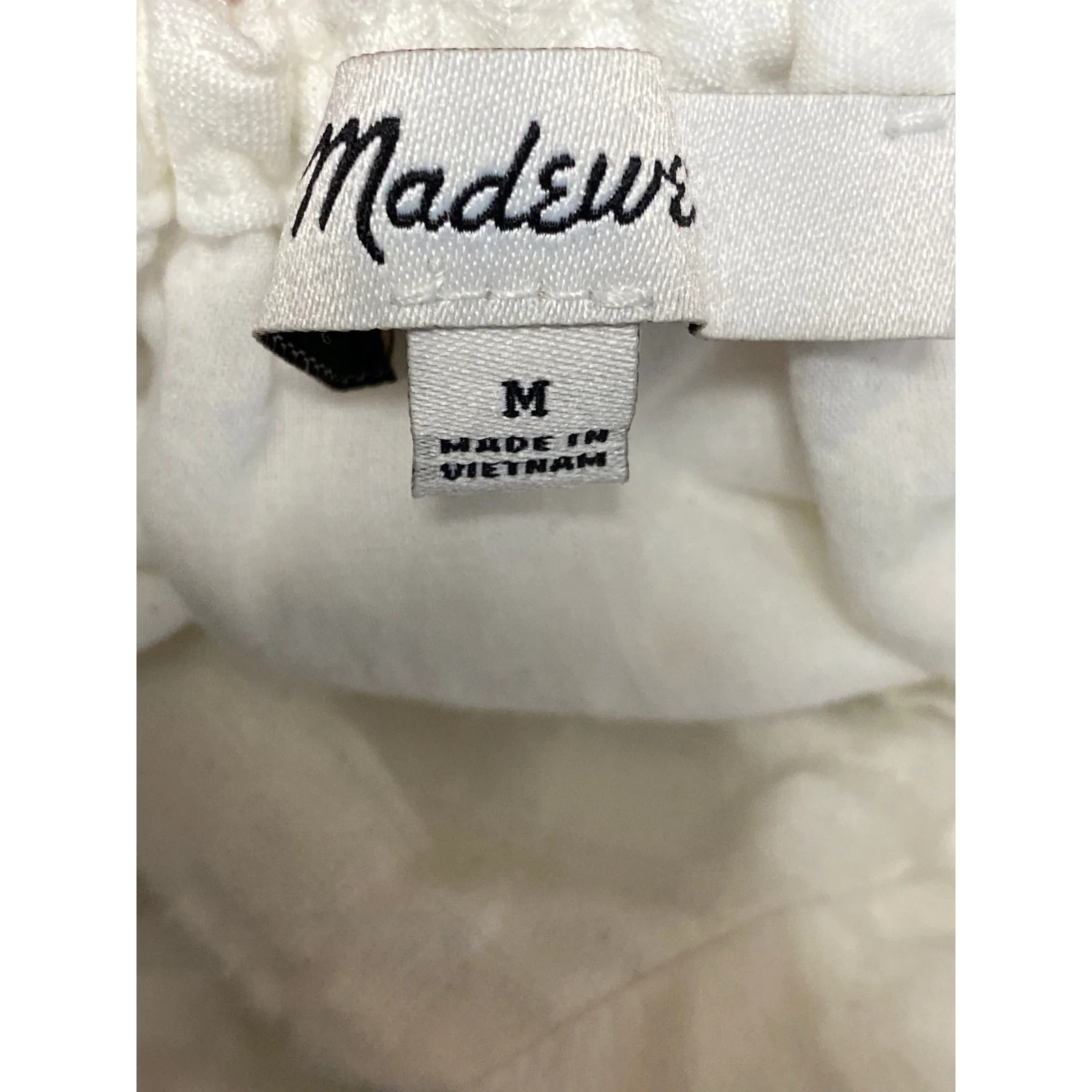 Madewell Sophia White Short Puff Sleeve Seersucker Check A Line Midi Dress Sz M - Image 5