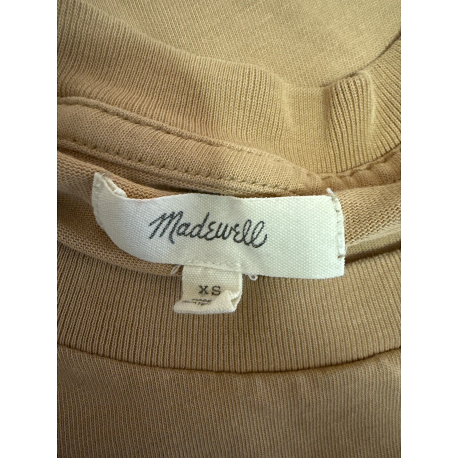 Madewell Tan Khaki Short Sleeve Crew Neck Casual Basic T Shirt Tee Top Size XS - Image 3