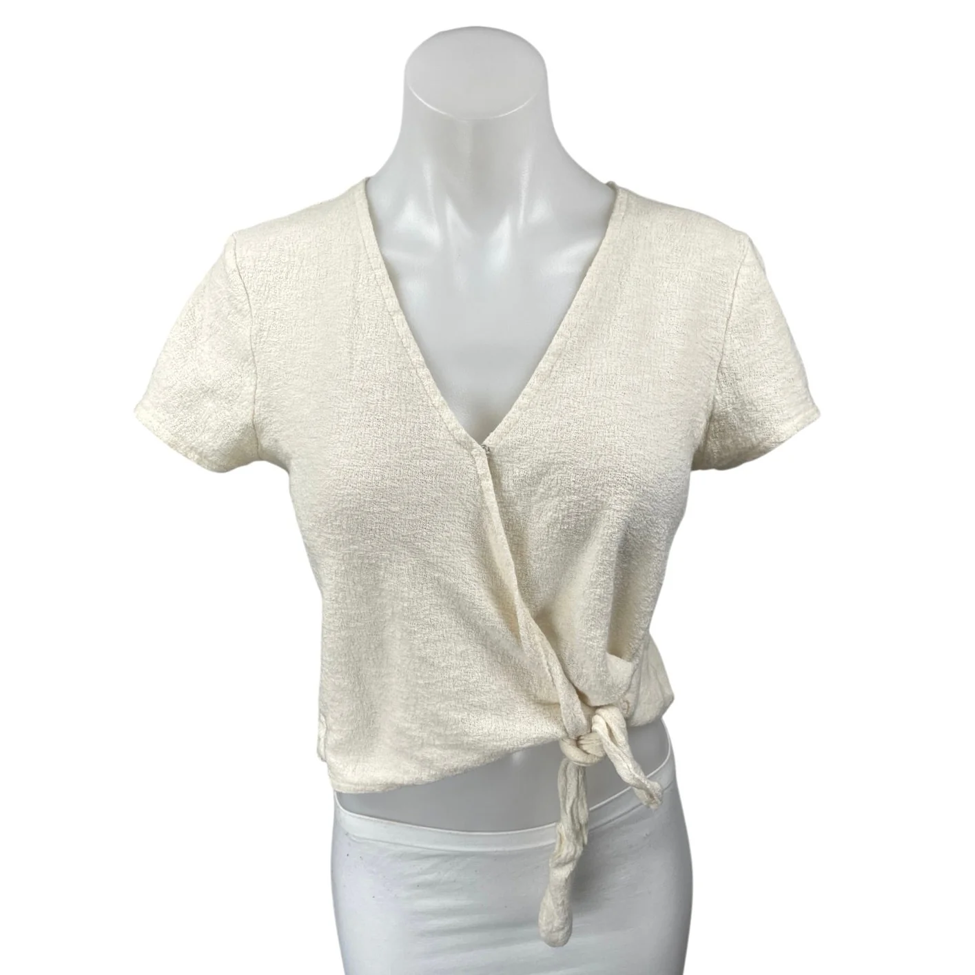 Madewell Texture & Thread Cream Short Sleeve Tie Wrap Crop Blouse Top Size S
