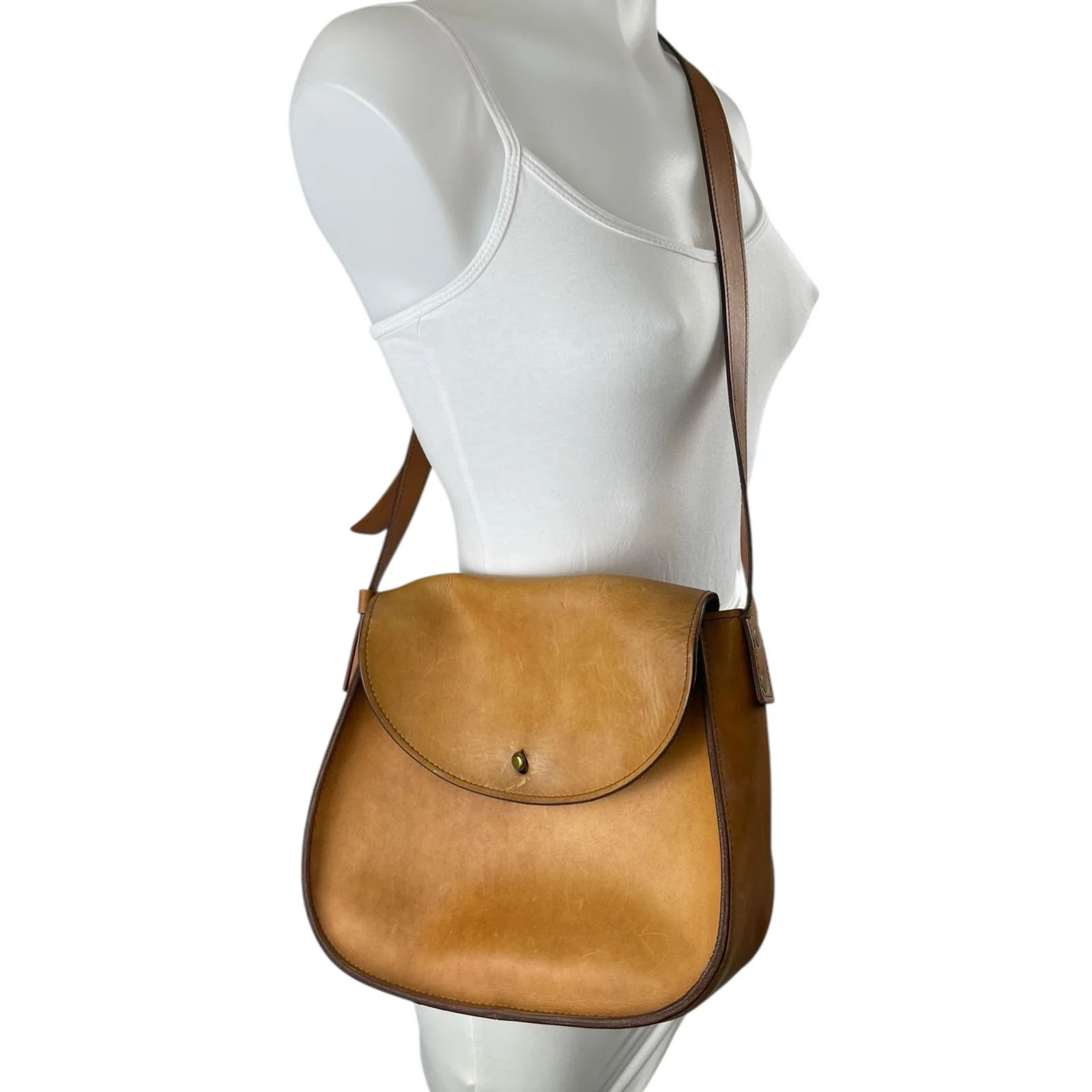 Madewell The Marfa Tan Leather Saddle Flap Crossbody Purse Handbag Size OS - Image 3