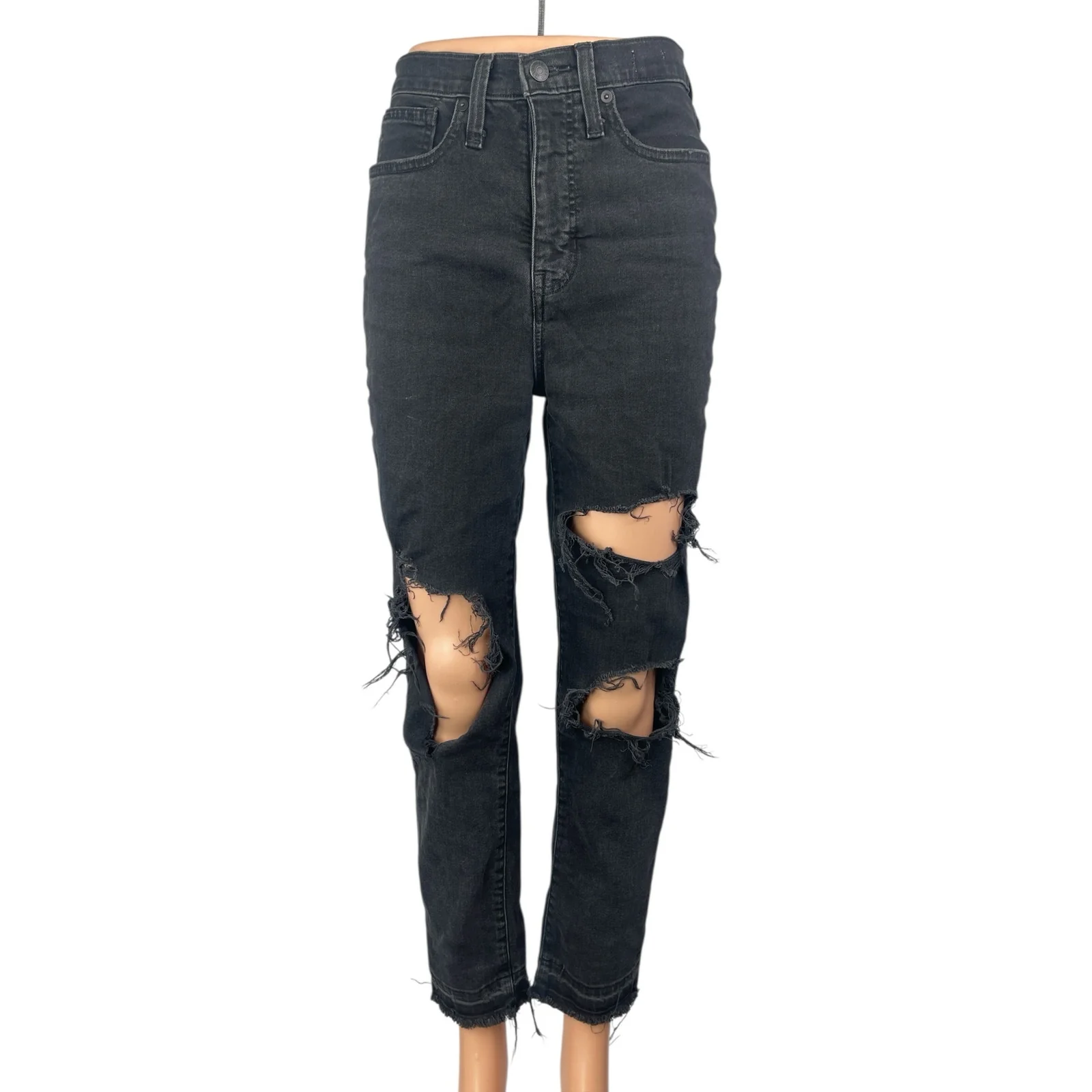 Madewell The MomJean Black Distressed High Waist Straight Denim Jeans Pants 26