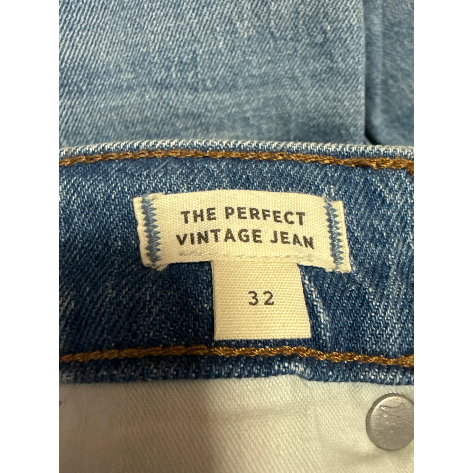 Madewell The Perfect Vintage Blue High Rise Distressed Straight Denim Jeans 32 - Image 4