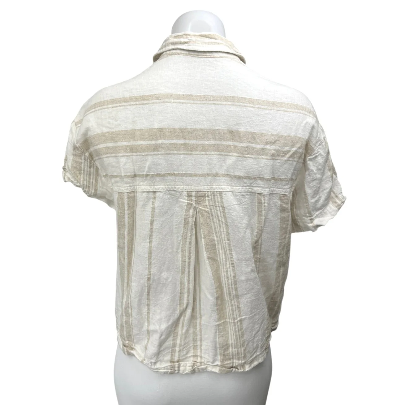 Madewell White Beige Linen Striped Pocket Cropped Button Down Shirt Top Size XS - Image 2