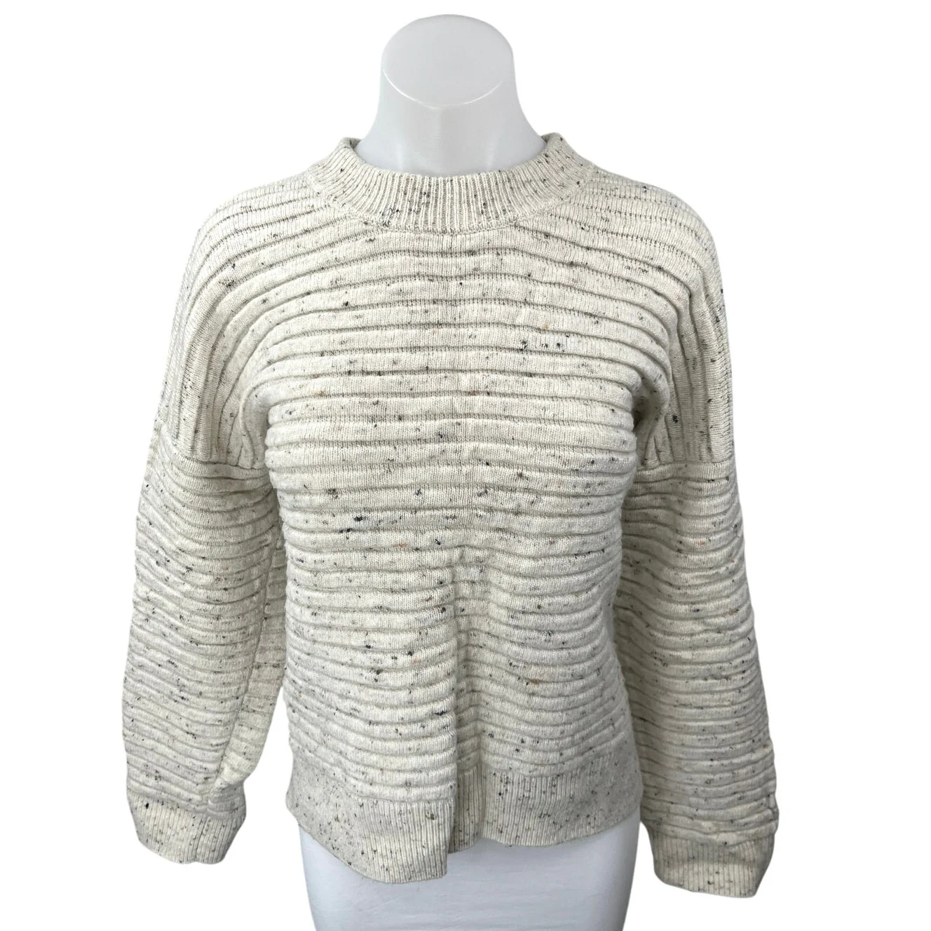 Madewell White Black Crew Neck Oversized Knit Cozy Pullover Sweater Top Size L