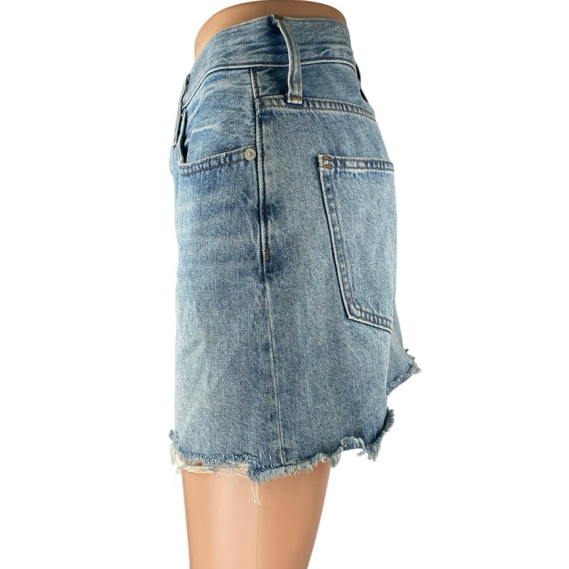 Madewell Women Blue Medium Wash Raw Hem Frayed Pencil Denim Jean Skirt Size 26 - Image 2