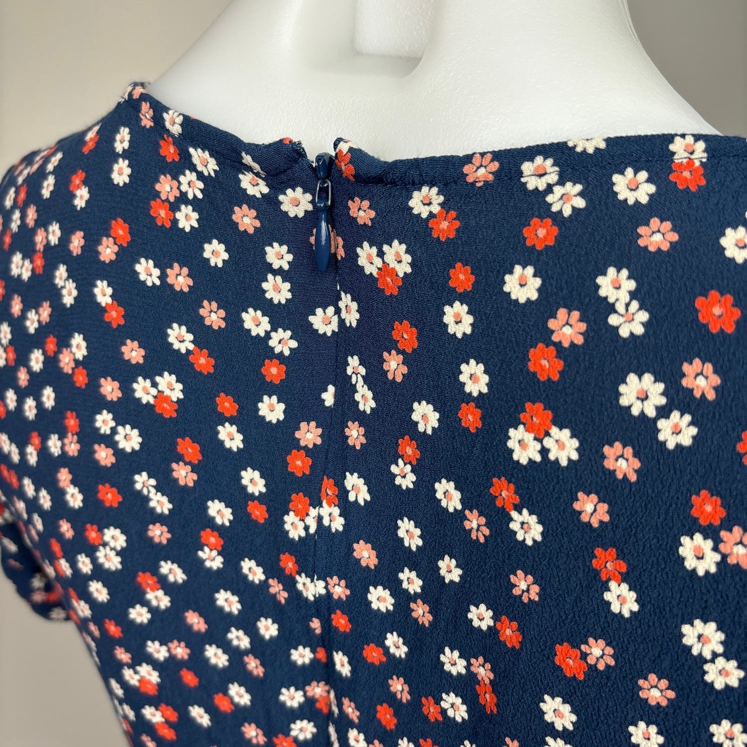Madewell Women Navy Blue Daisy Floral Button Up Short Tie Sleeve Mini Dress Sz 4 - Image 7