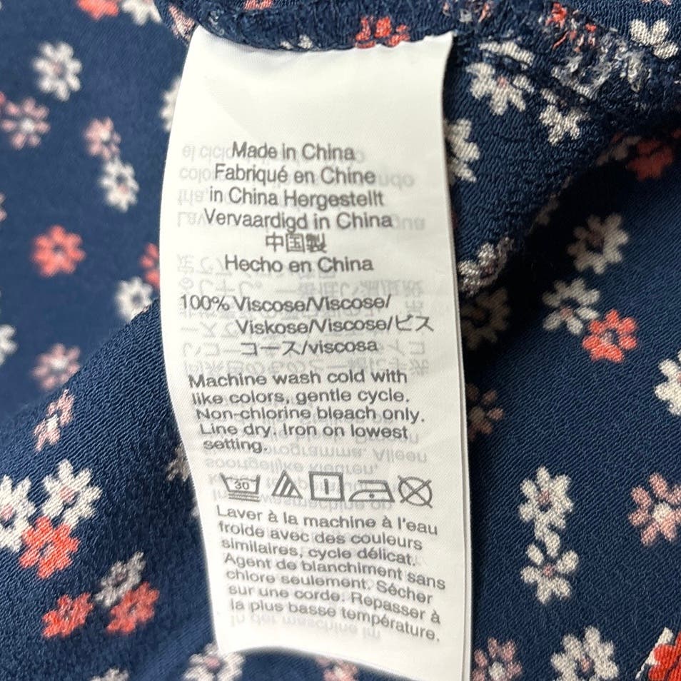 Madewell Women Navy Blue Daisy Floral Button Up Short Tie Sleeve Mini Dress Sz 4 - Image 9