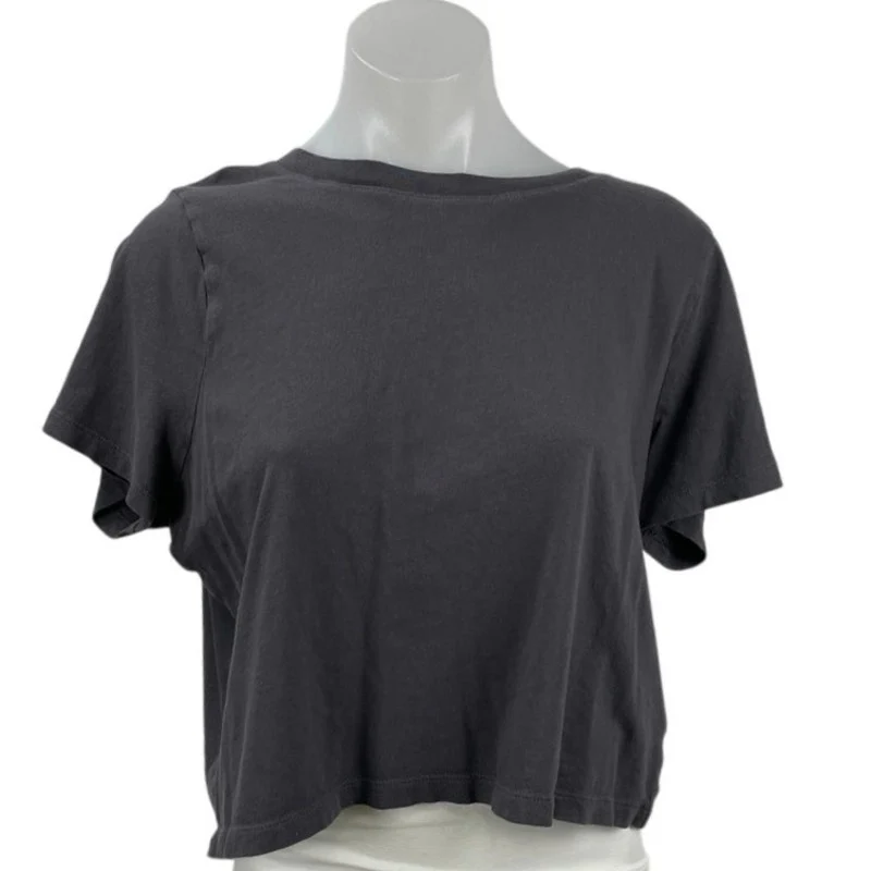Madewell Women's Black Boxy Short Sleeve Crew Neck Crop T Shirt Tee Top Size M
