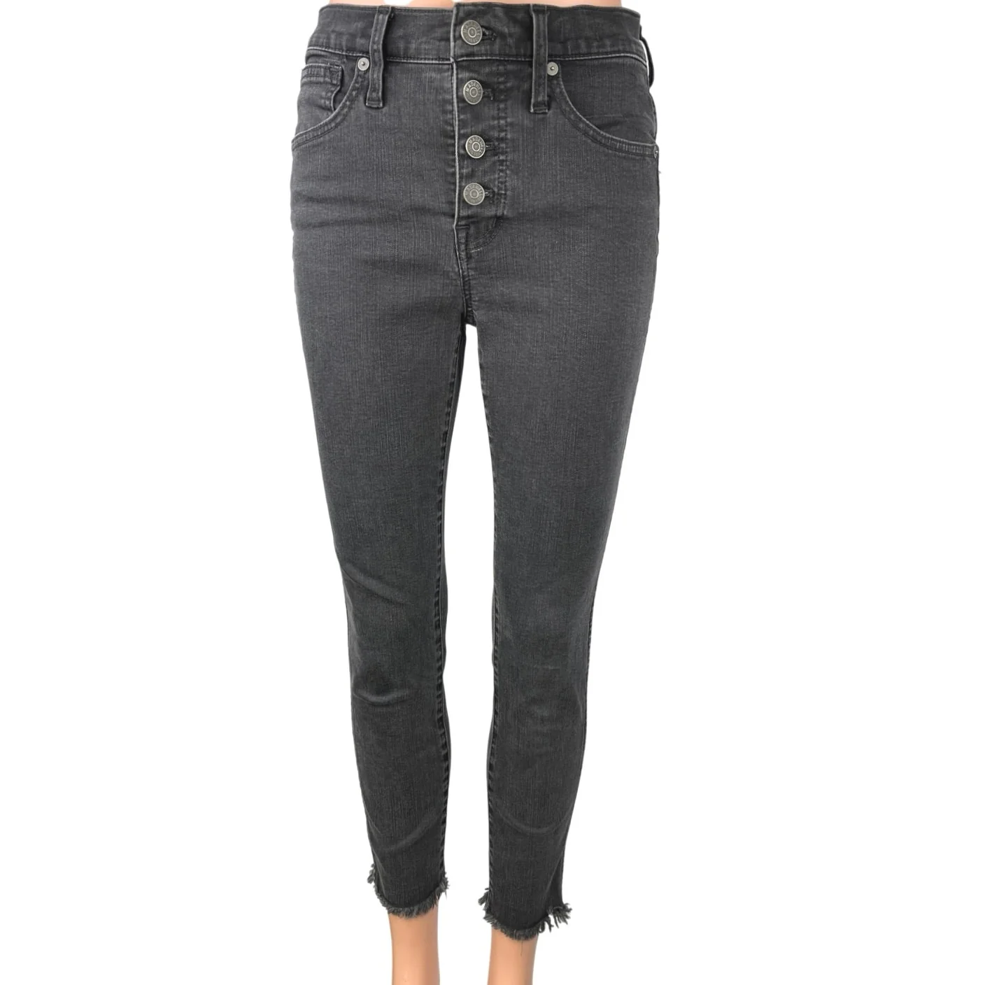 Madewell Women's Black Button Fly High Waist Raw Hem Skinny Denim Jeans Size 26