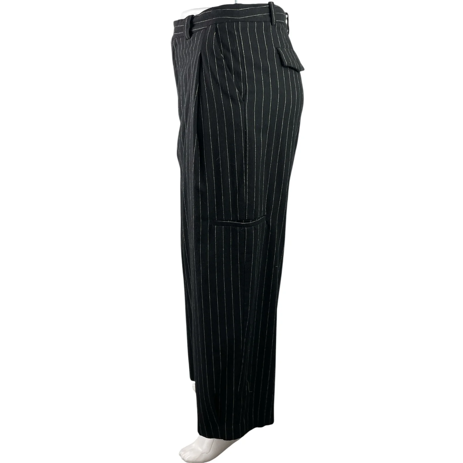 Madewell Womens Black Striped High Waist Wide leg Cargo Trousers Pants Size 16 - Image 2
