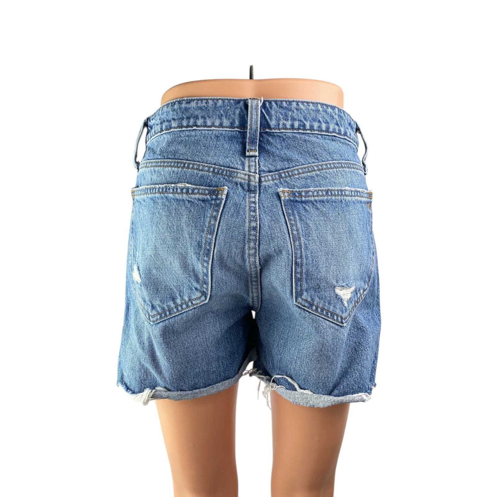 Madewell Women's Blue Distressed Mid Rise Frayed Raw Hem Cutoff Denim Shorts 24 - Image 2