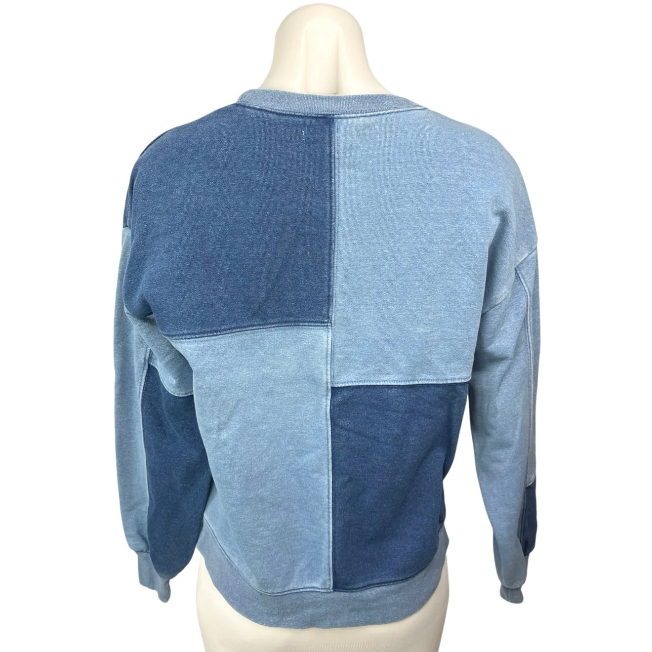 Madewell Womens Blue Indigo-Dyed Patchwork Pullover Sweatshirt Sweater Top XXS - Image 2