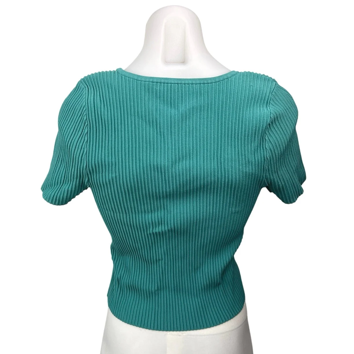 Madewell Women's Blue Ribbed Knit Scoop Neck Short Sleeve Basic Casual Top Sz L - Image 2