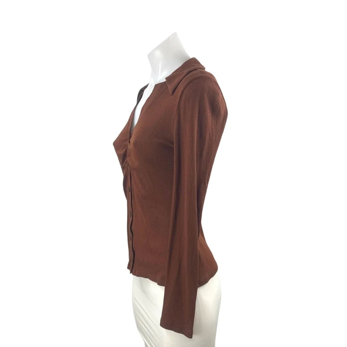 Madewell Women's Brown Collared Long Sleeve Button Down Tee T-Shirt Blouse Top S - Image 2