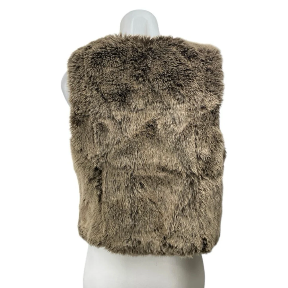 Madewell Women's Brown Faux Fur Vegan Teddy Sleeveless Open Sweater Vest Size M - Image 3