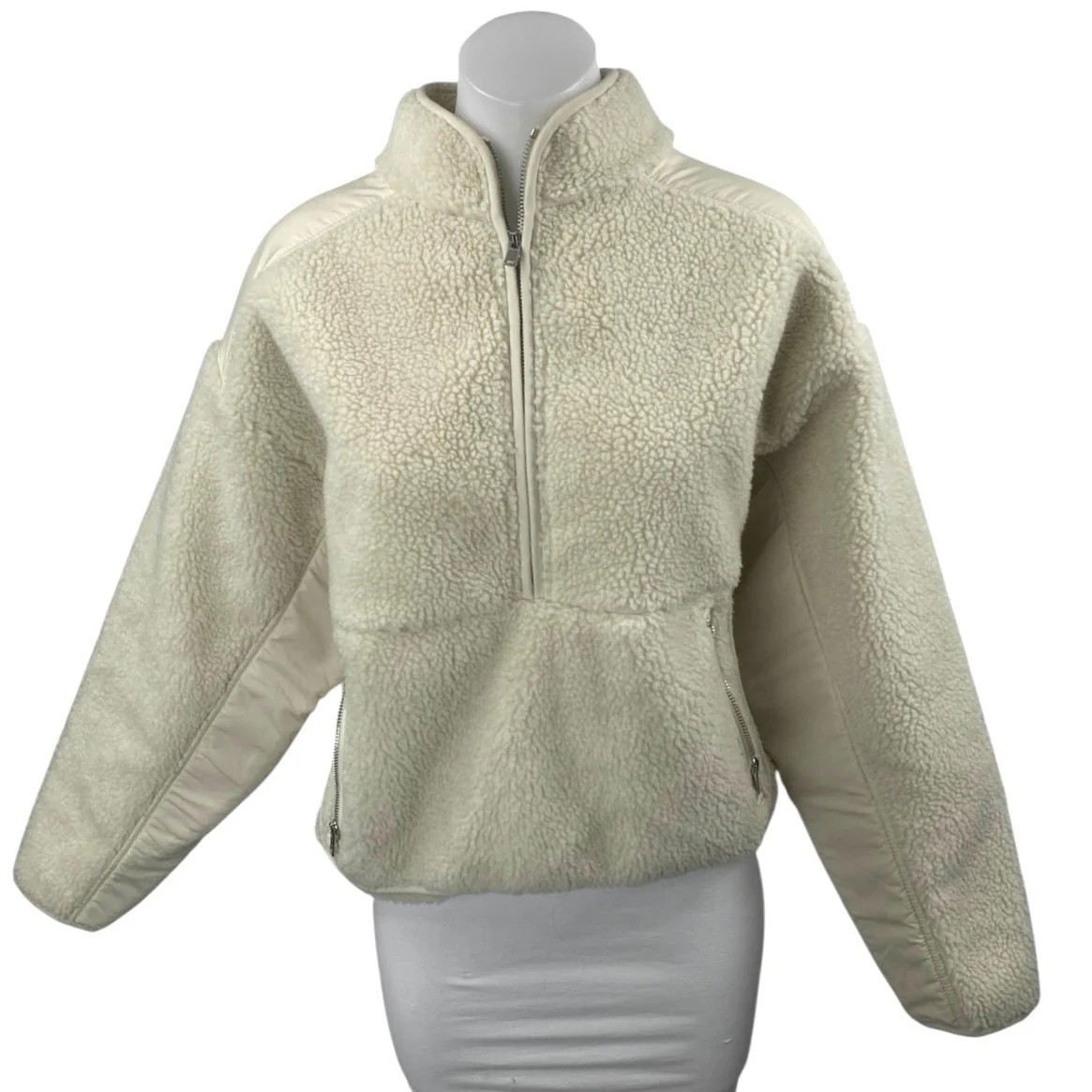 Madewell Women's Cream Faux Shearling Half Zip Long Sleeve Sweater Top Size M