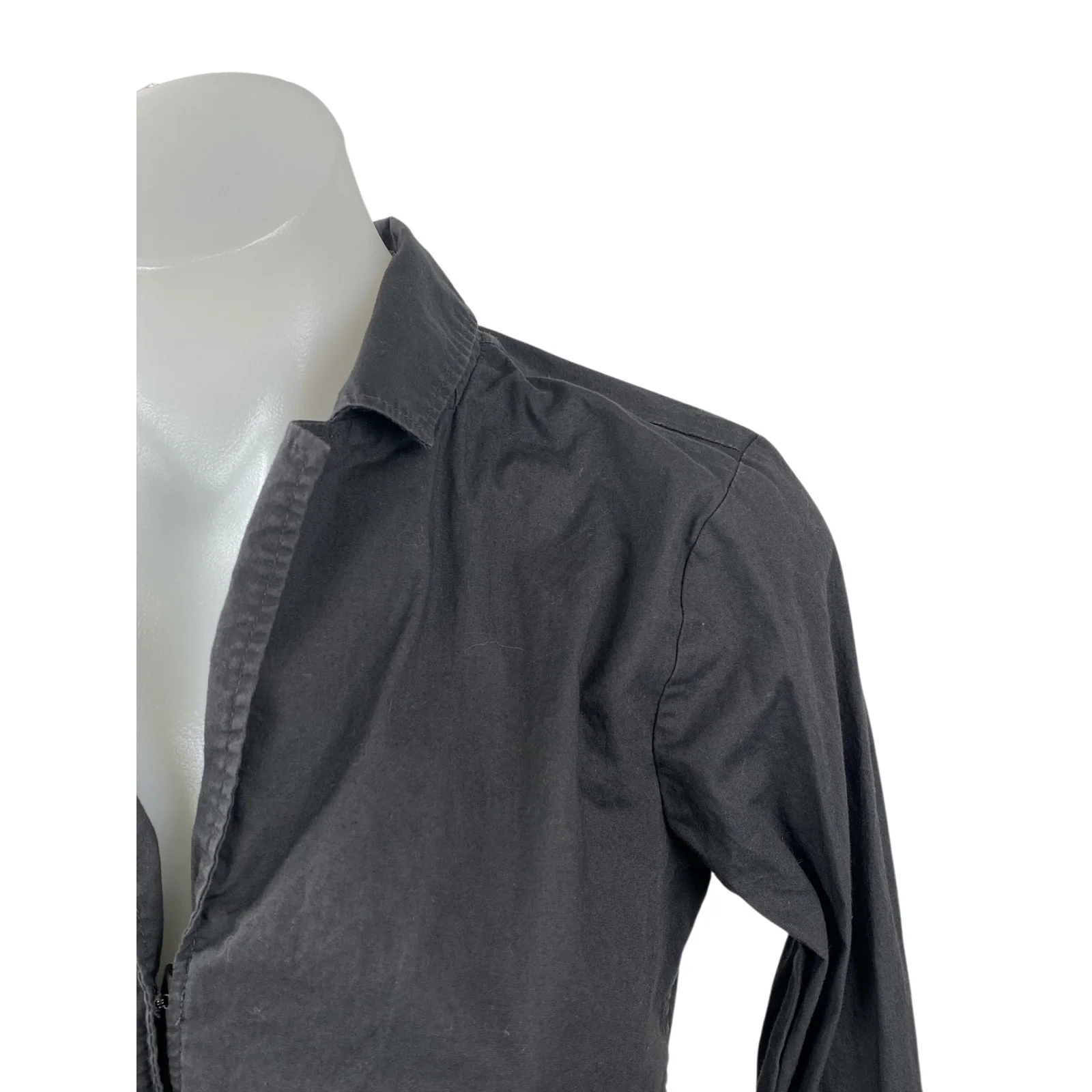 Madewell Women's Gray Collared Long Sleeve Crop Fitted Boxy Shirt Blouse Top 2 - Image 2