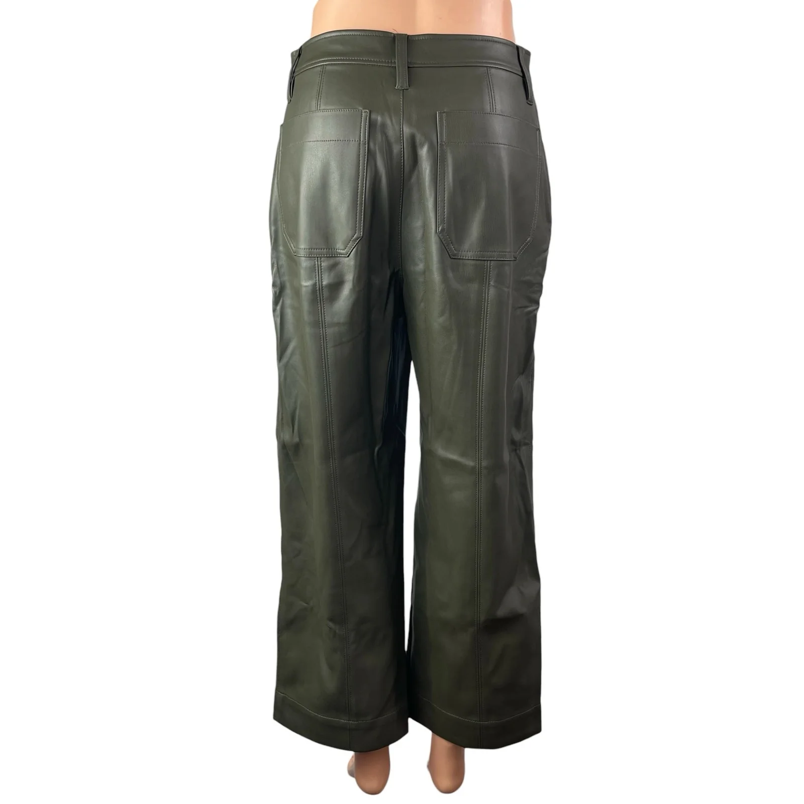 Madewell Women's Green Faux Vegan Leather High Waist Wide Leg Trousers Pants 26 - Image 2