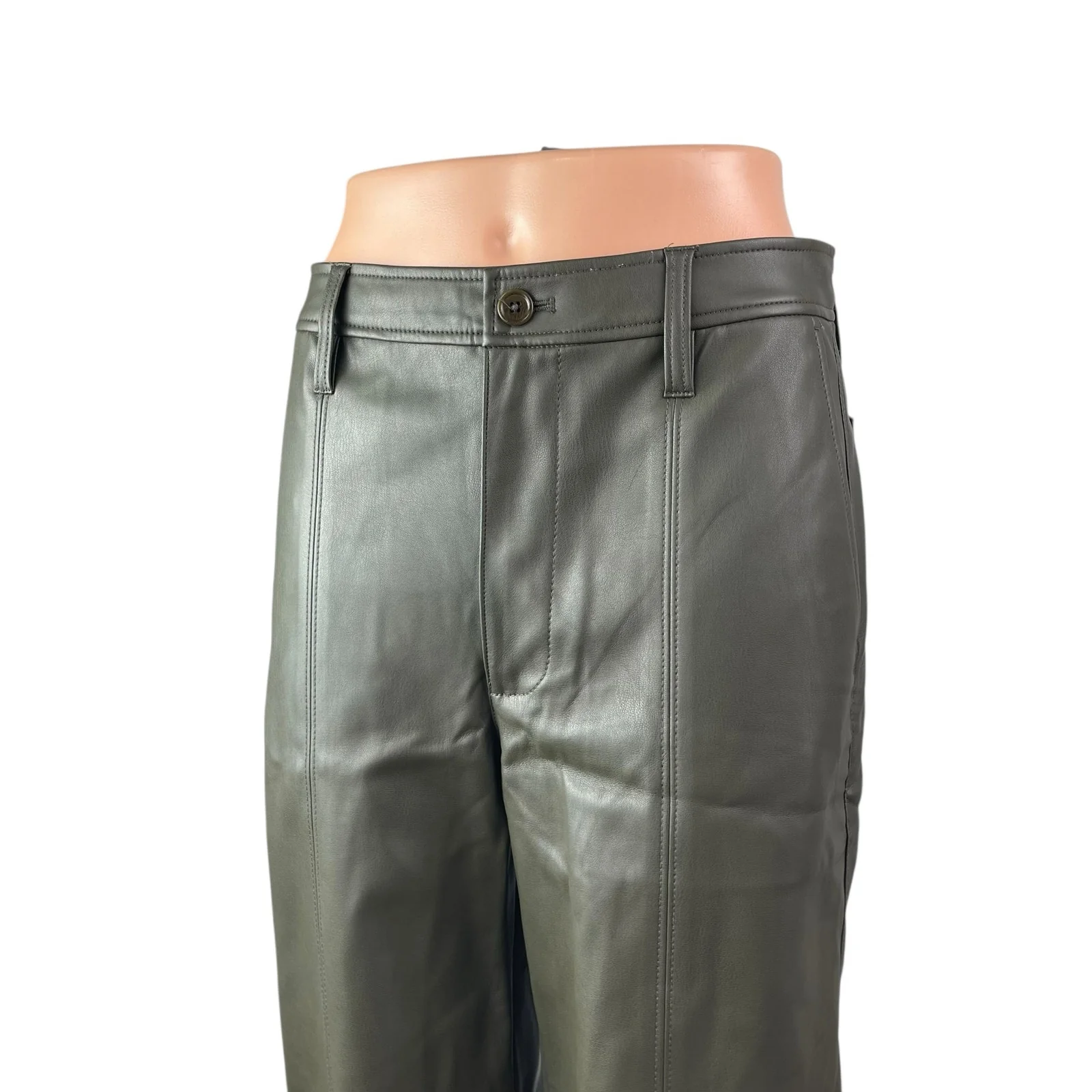 Madewell Women's Green Faux Vegan Leather High Waist Wide Leg Trousers Pants 26 - Image 3