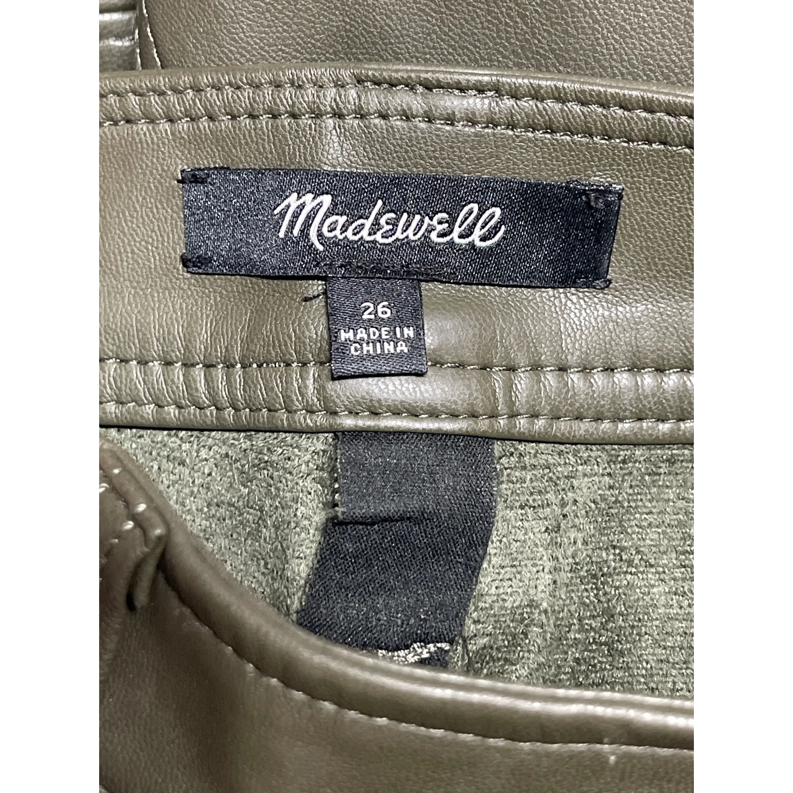Madewell Women's Green Faux Vegan Leather High Waist Wide Leg Trousers Pants 26 - Image 4
