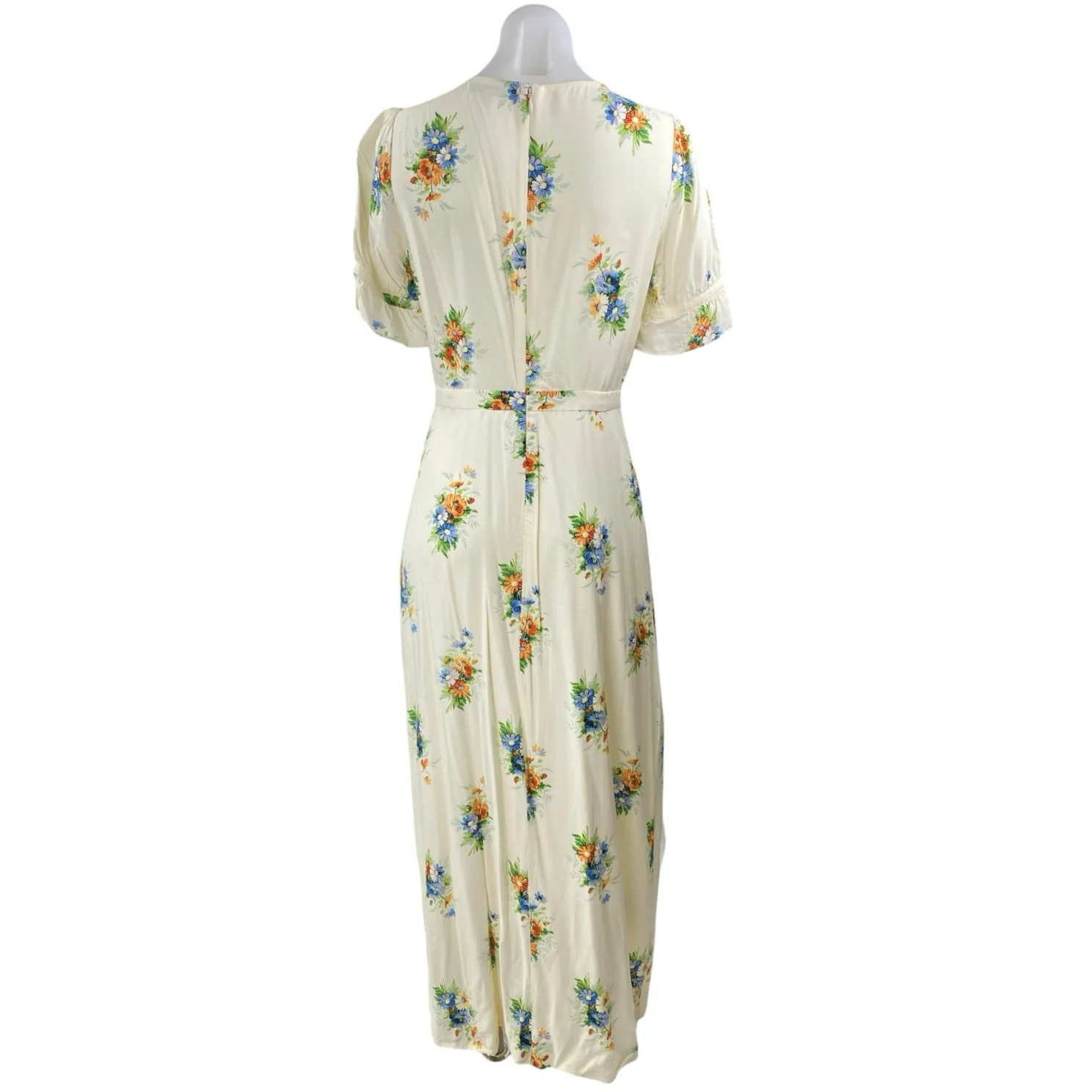 Madewell Women's Ivory Cream Floral Short Ruffle Sleeve Maxi Sheath Dress Size S - Image 3