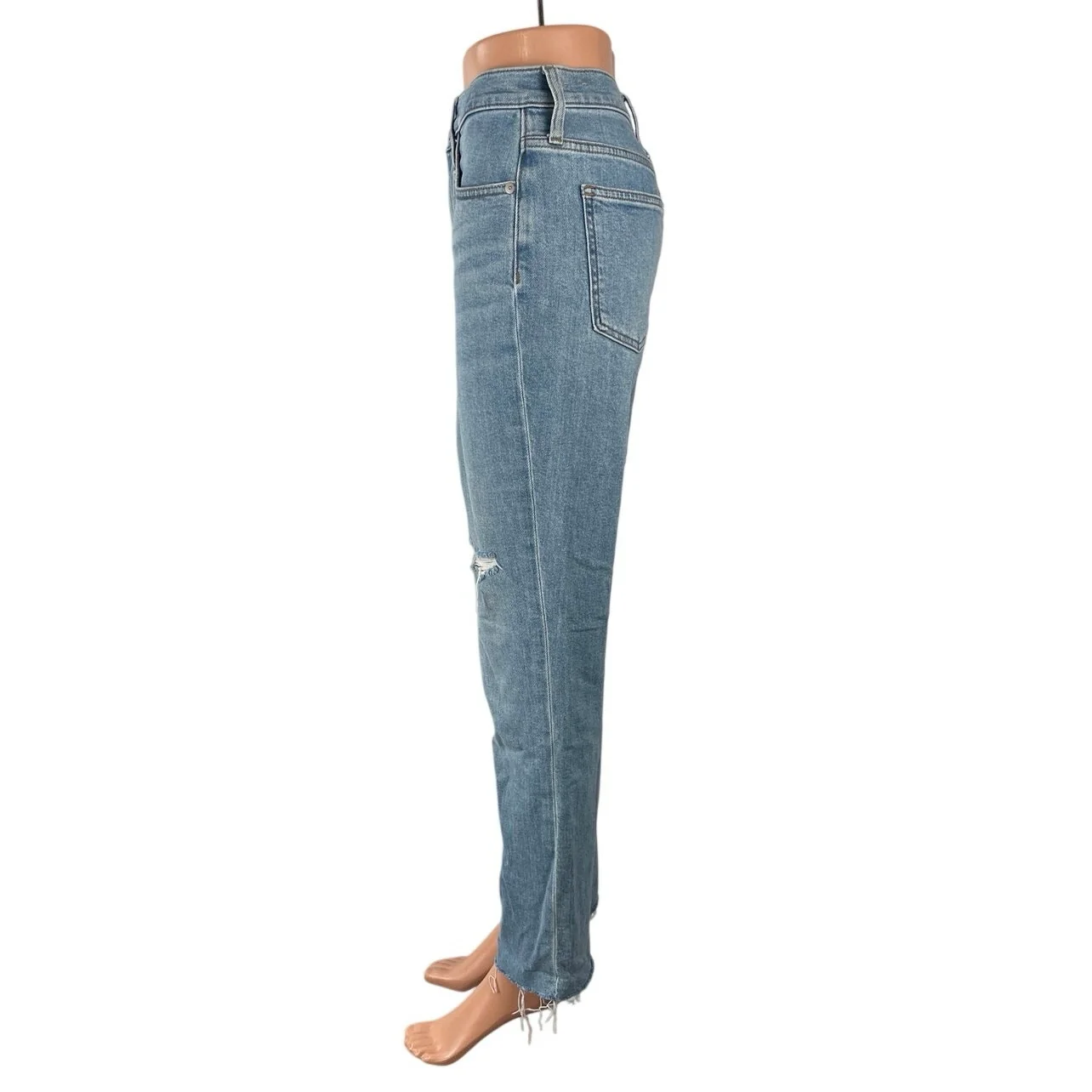 Madewell Women's Light Blue Ripped Raw Frayed Hem Straight Denim Jeans Pants 25 - Image 2