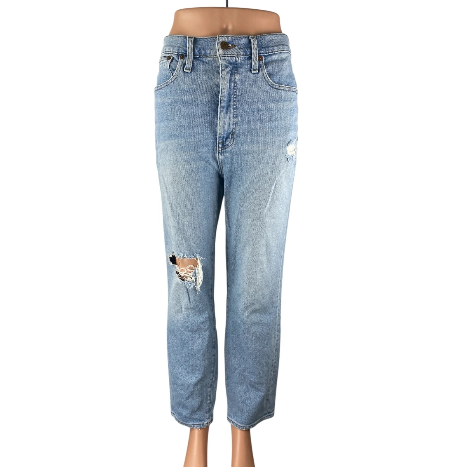 Madewell Womens Light Wash Distressed High Waisted Straight Denim Jeans Pants 30