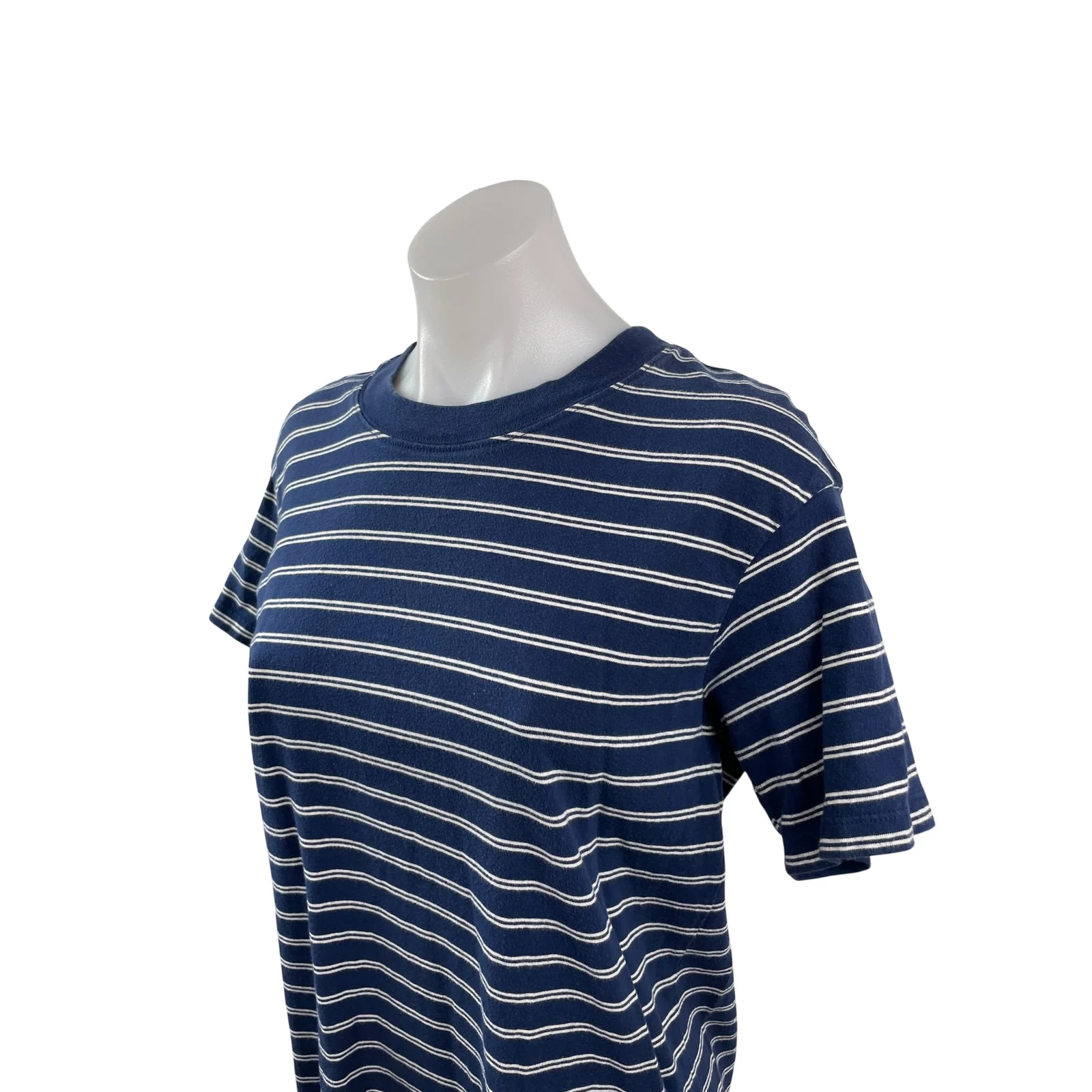 Madewell Women's Navy Blue Striped Short Sleeve Crewneck T Shirt Mini Dress S - Image 2