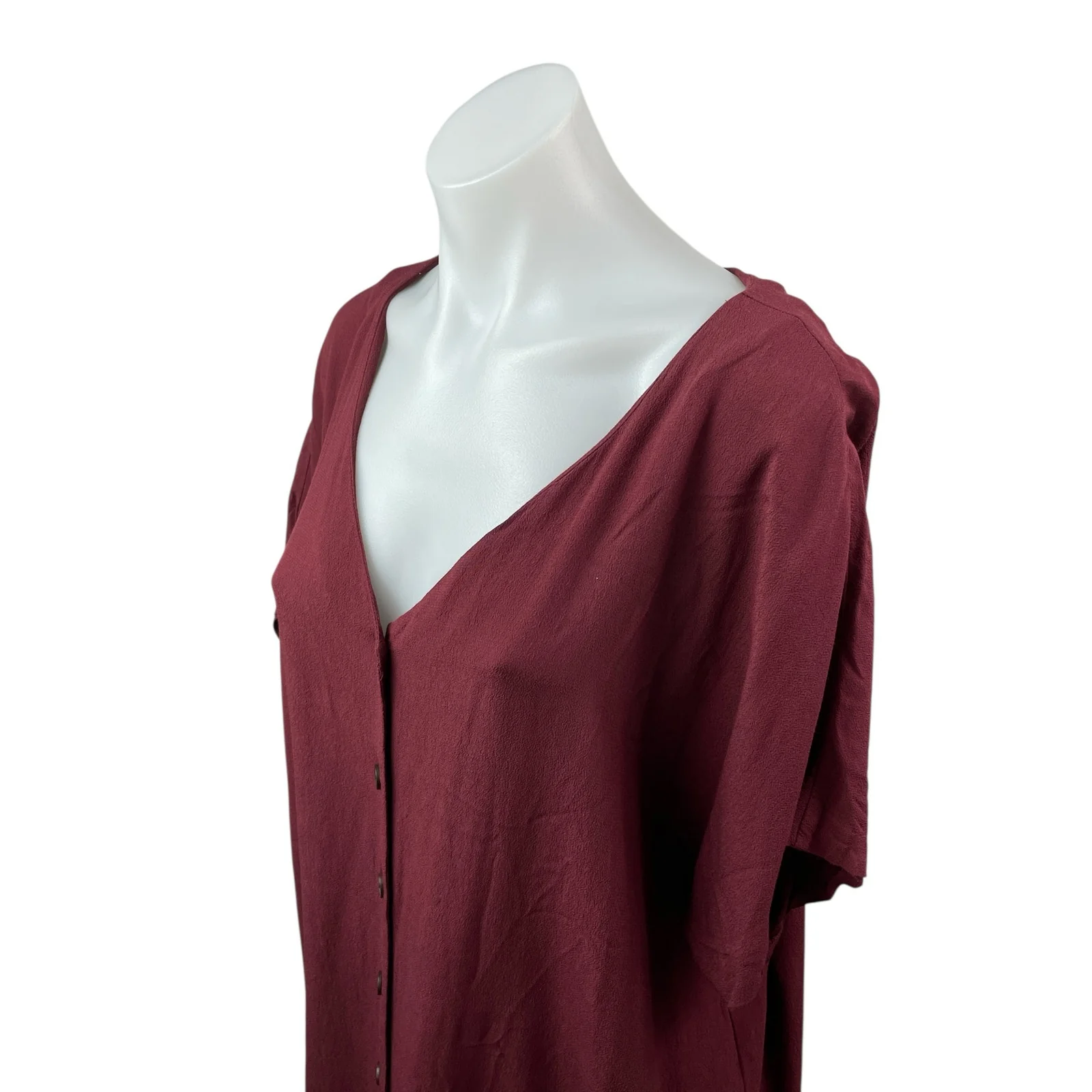 Madewell Women's Red V Neck Short Sleeve Button Front Mini Shirt Shift Dress L - Image 2