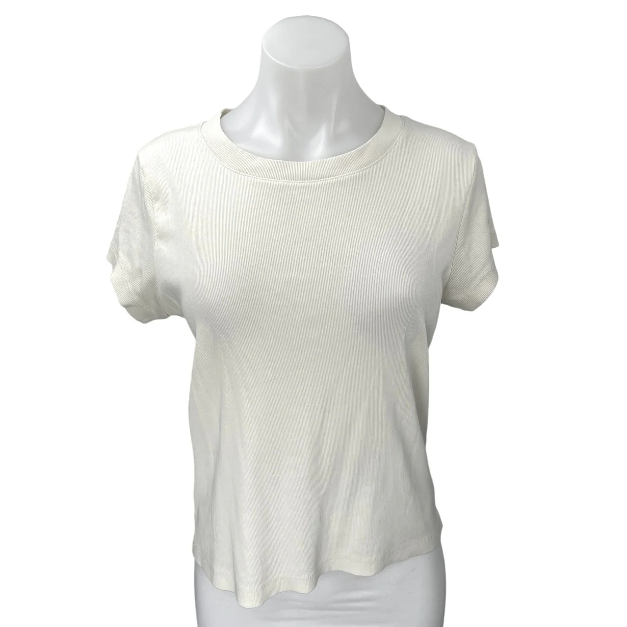 Madewell Women's White Rib Knit Short Sleeve Crew Neck Tee T-Shirt Top Size XL