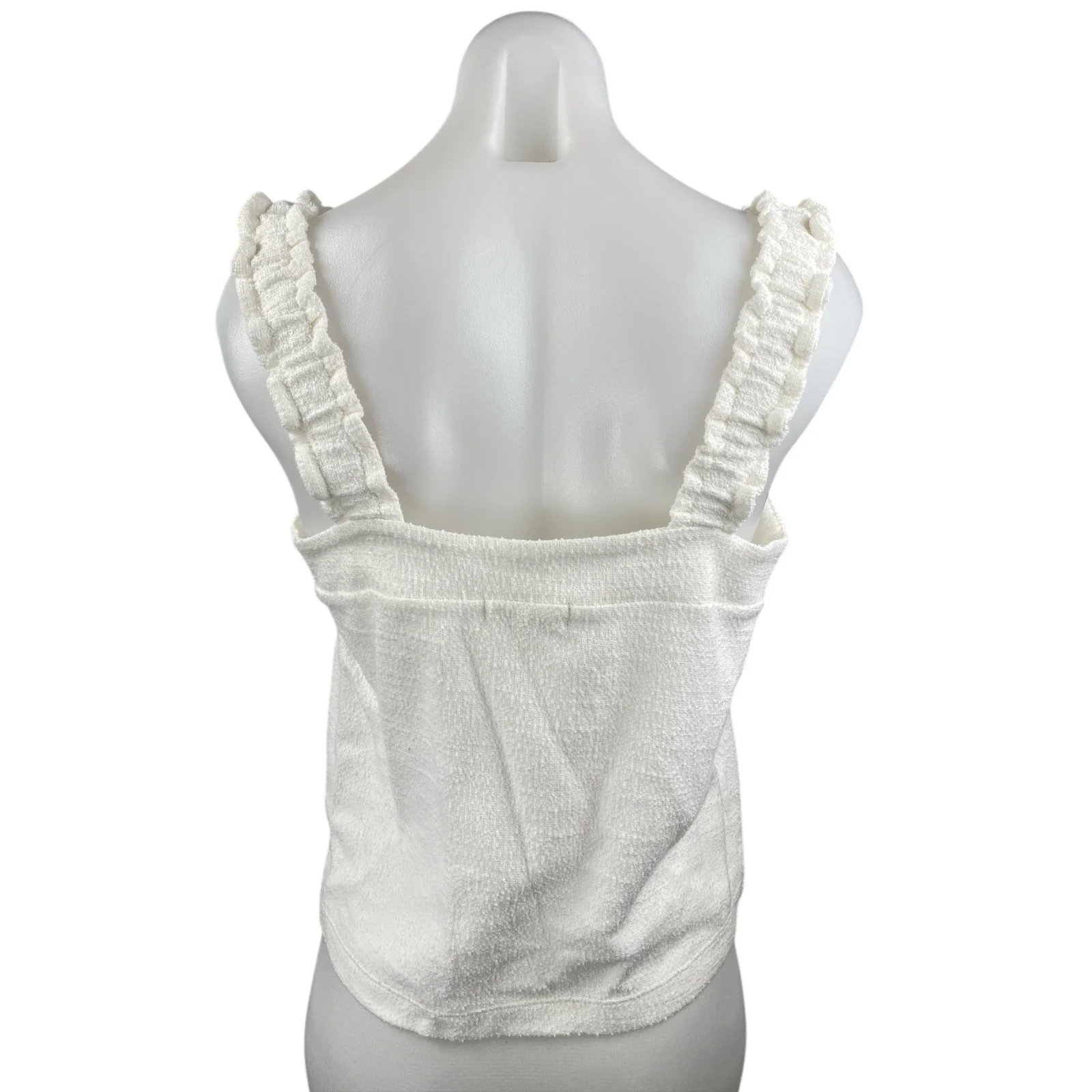 Madewell Women's White Sleeveless Loop Terry Tie Ruffle Strap Tank Top Size M - Image 2