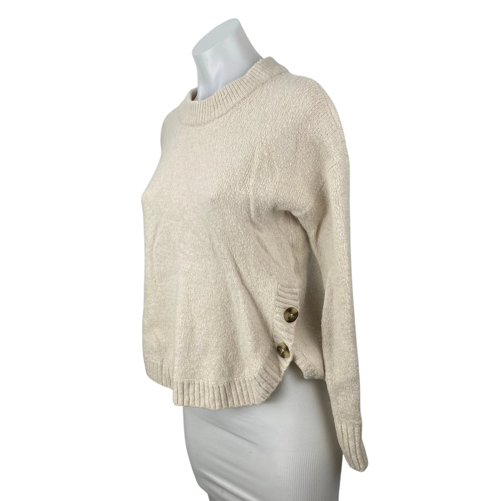 Madewell Women's Wool Crew Neck Long Sleeve Button Sweatshirt Sweater Top Sz XS - Image 2