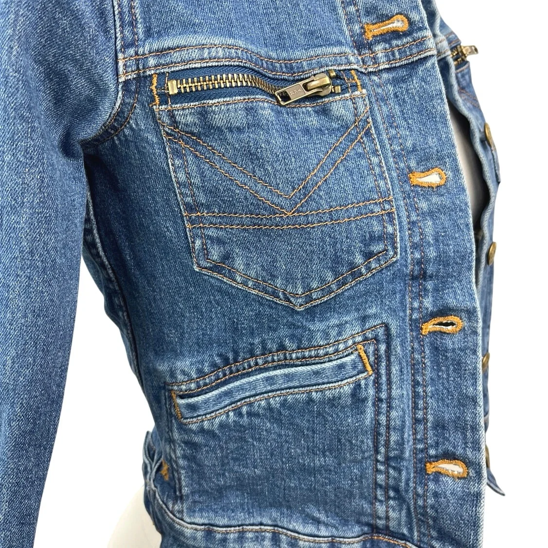 Madewell x Daryl K Blue Denim Button Collar Long Sleeve Jean Coat Jacket Sz XXS - Image 4