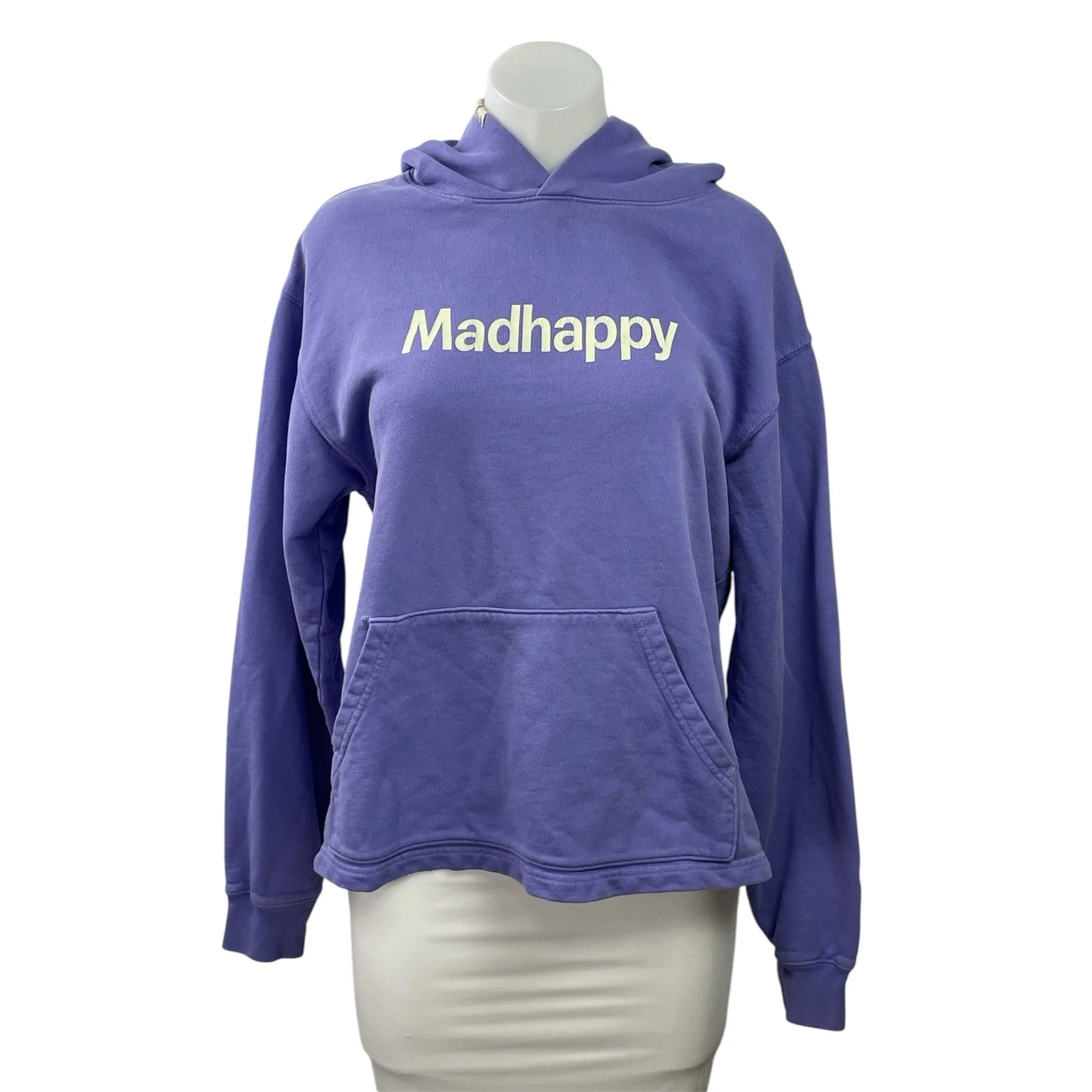 Madhappy Womens Purple Logo Long Sleeve Knit Hoodie Hooded Sweatshirt Top Size S