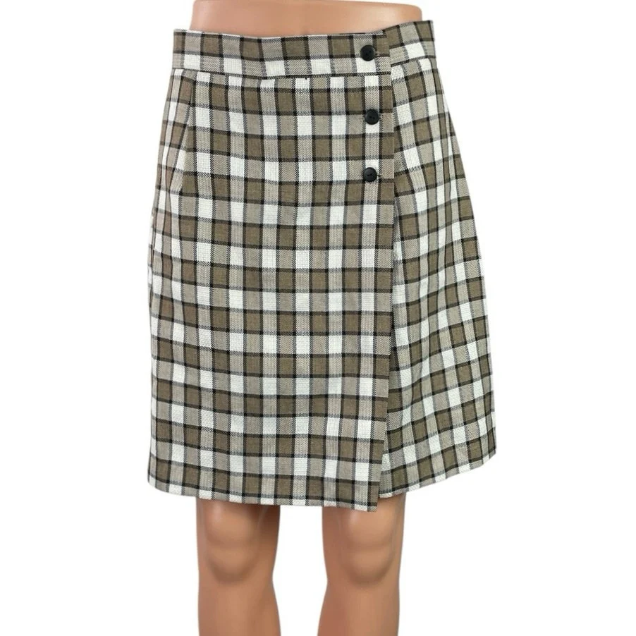 Maggie Lawrence Plaid Check High Rise Mini Flare A-Line Wrap Skort Skirt Size 10