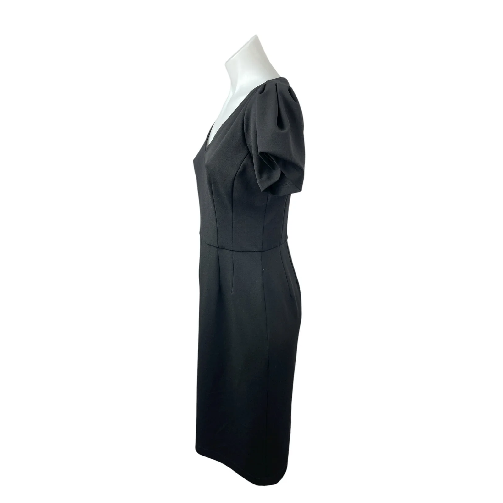 Maggy London Black Short Puff Sleeve V Neck Pencil Midi Sheath Dress Size 4 - Image 3
