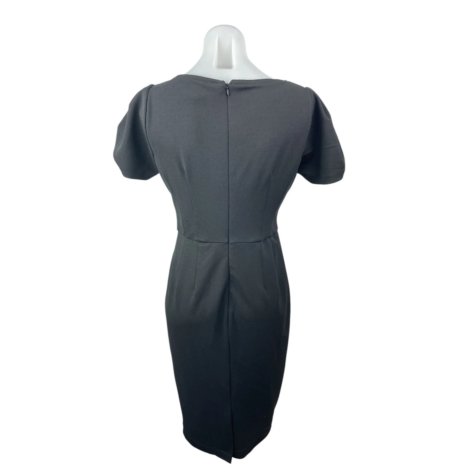 Maggy London Black Short Puff Sleeve V Neck Pencil Midi Sheath Dress Size 4 - Image 4