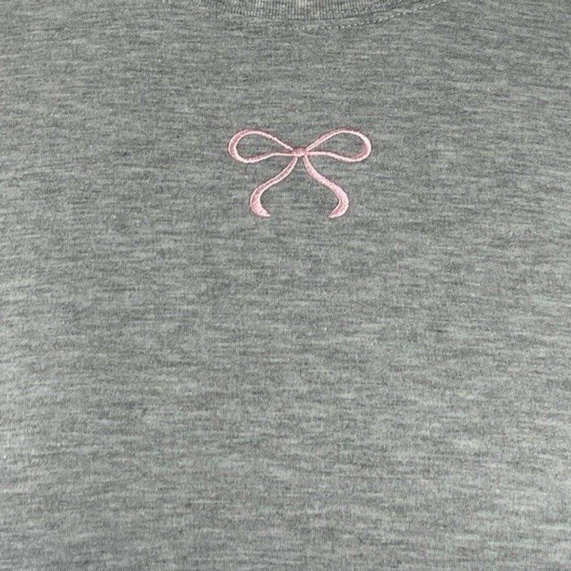 Main Strip Women's Gray Embroidered Pink Bow Long Sleeve Sweatshirt Top Size L - Image 2