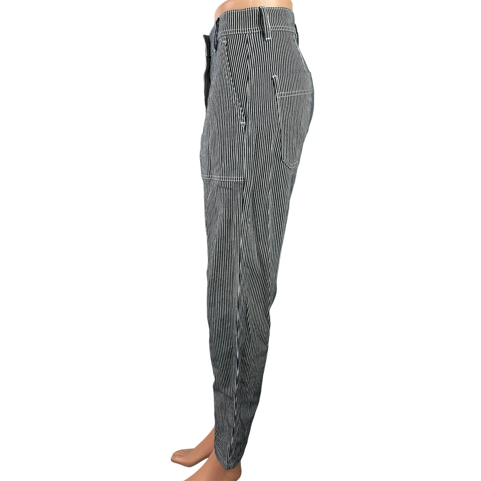 Maison Standards Black White Striped High Waisted Straight Denim Jeans Size 36 - Image 2