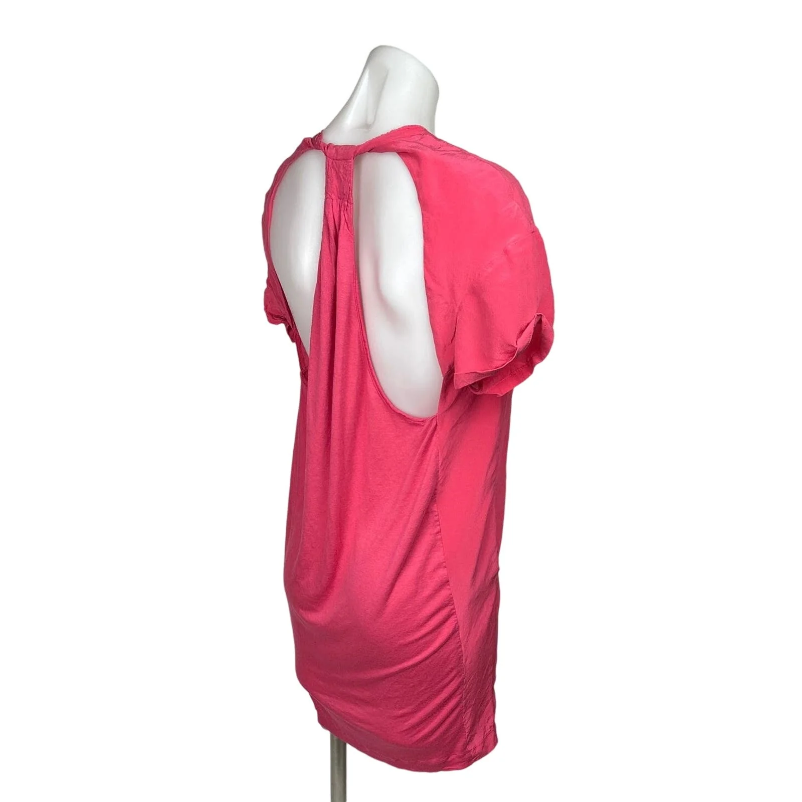 Maje Pink 100% Silk V Neck Short Sleeve Cutout Back Mini T Shirt Dress Size S - Image 3