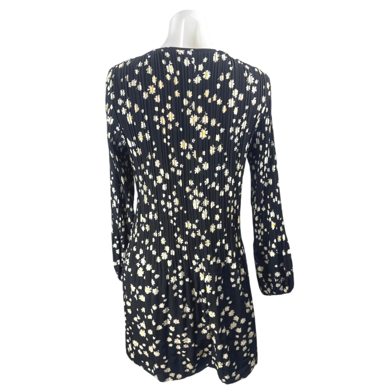 Maje Rockiz Women's Black Floral Pleated Plisse Long Sleeve Mini Shift Dress 2 - Image 3