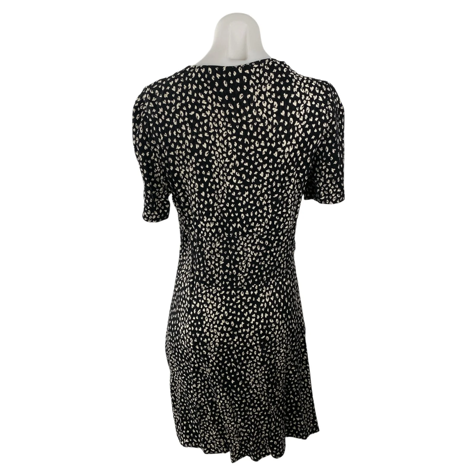 Maje Women Black Floral Short Sleeve Twist Front V Neck Mini Sheath Dress Size 6 - Image 4