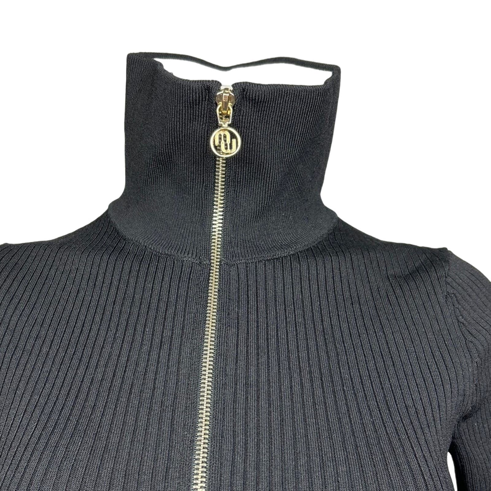 Maje Women's Designer Black Ribbed Knit Collared Full Zip A Line Mini Dress S - Image 6