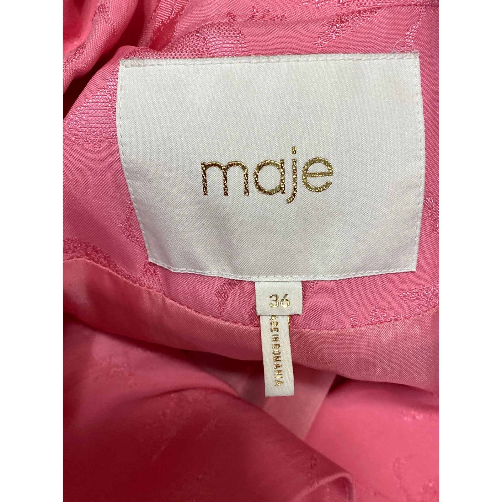 Maje Womens Pink Bird Jacquard Long Sleeve Notch Lapel Blazer Coat Jacket Size 6 - Image 5
