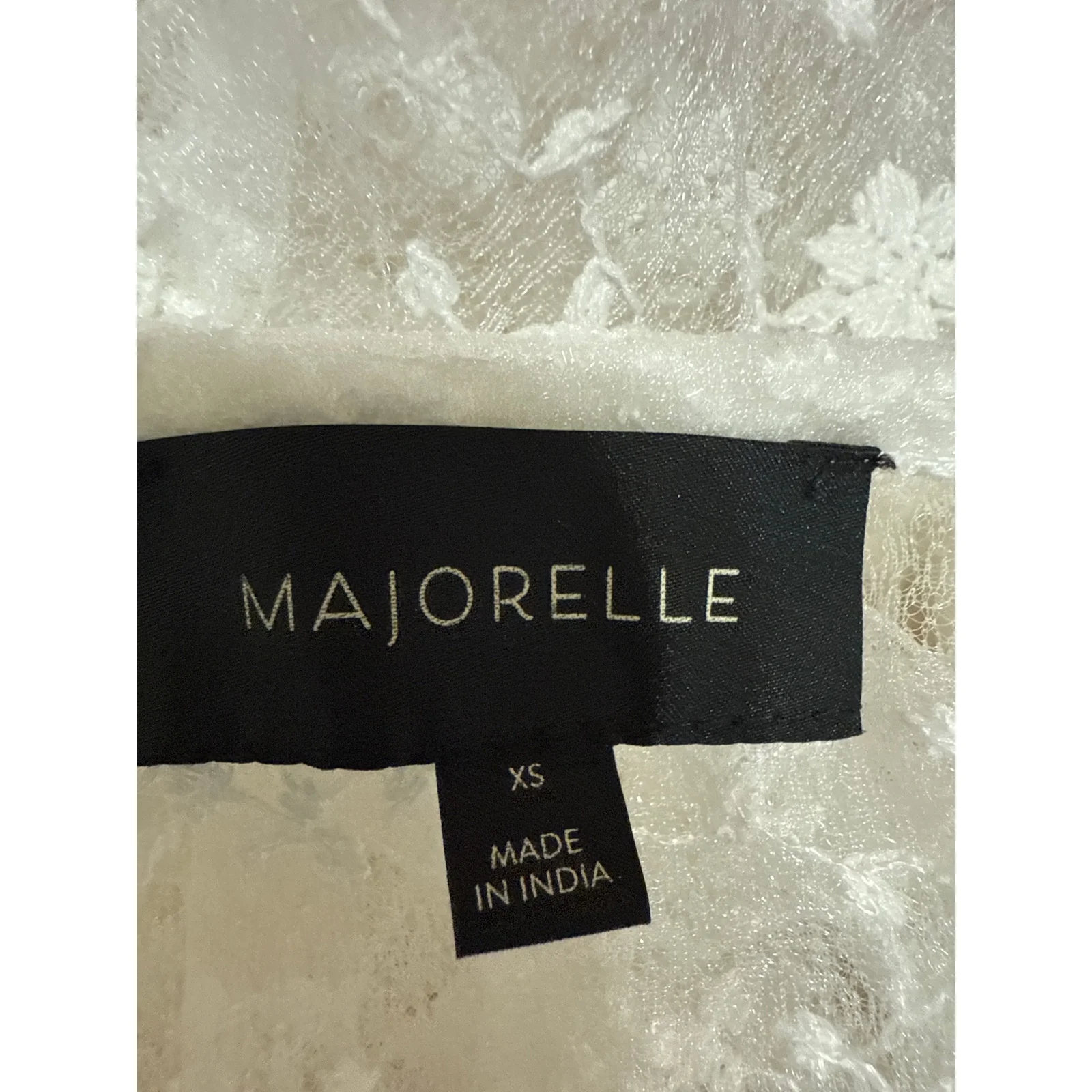 Majorelle White Floral Lace Short Sleeve Plunge Ruffle Sheer Midi Dress XS - Image 6