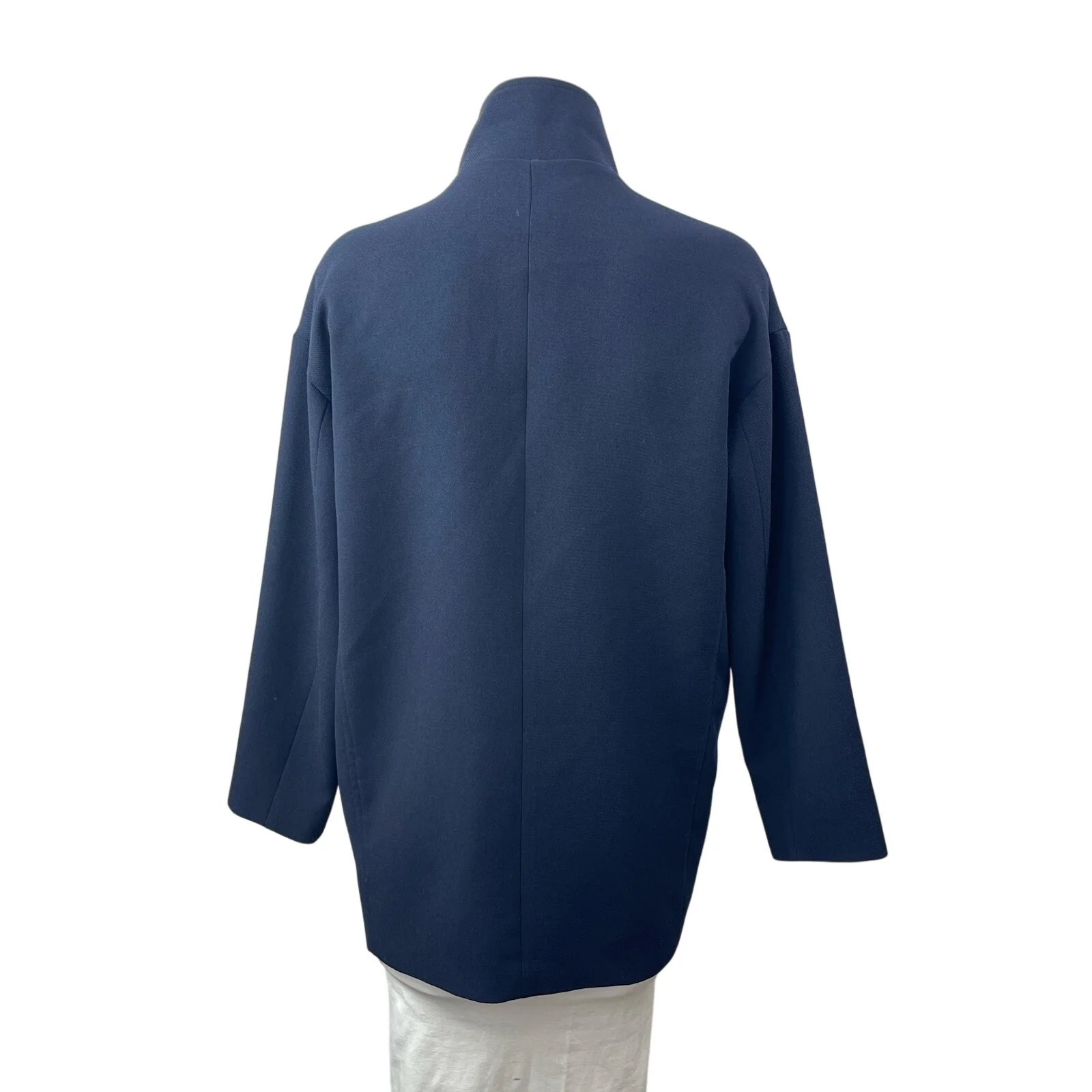 Makmaks Womens Navy Blue Double Breasted Collared Long Sleeve Pea Coat Jacket OS - Image 4